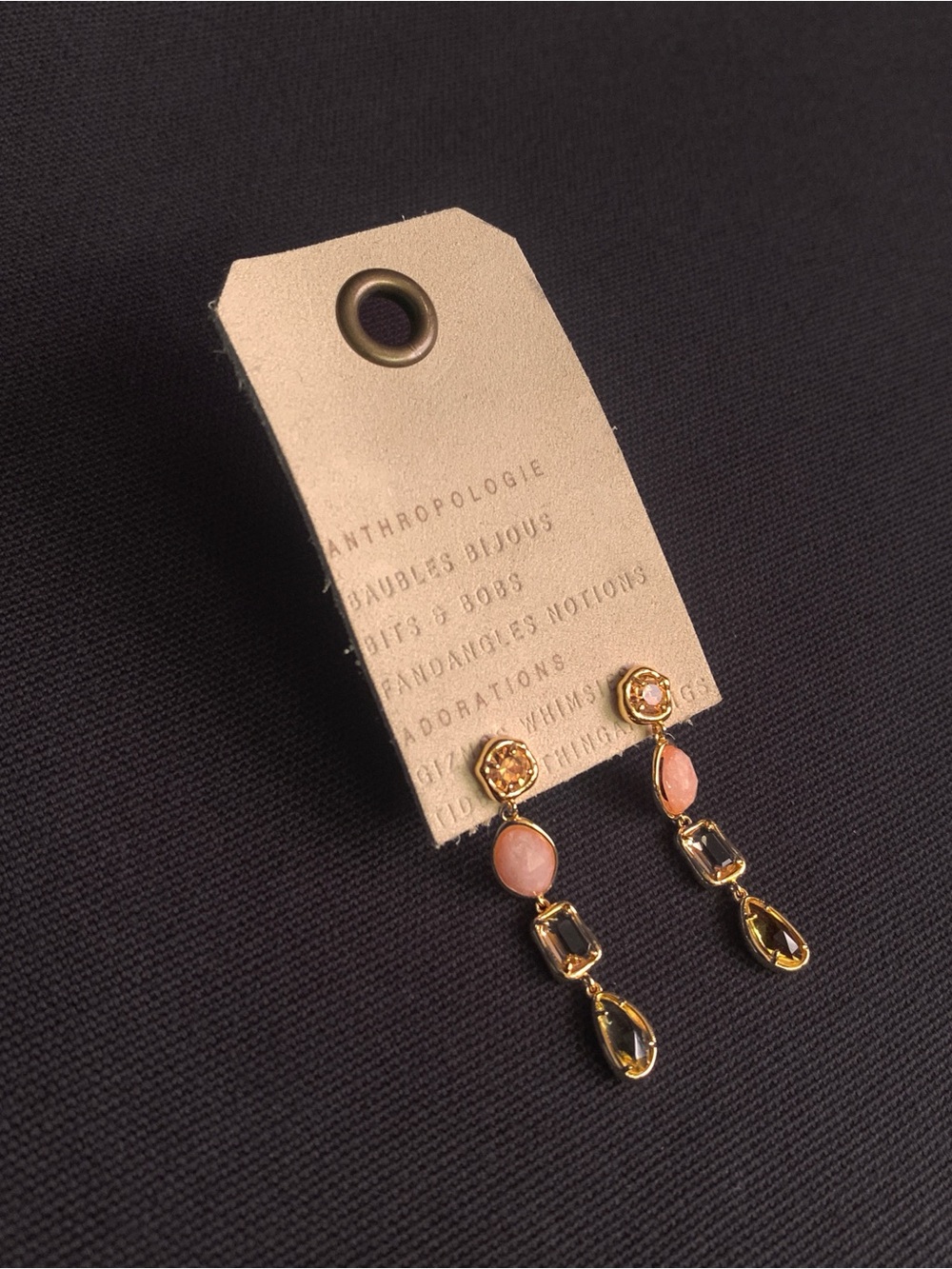 ANTHROPOLOGIE Bold Gemstone Drop Earrings – 14K Gold Plated – NWT
